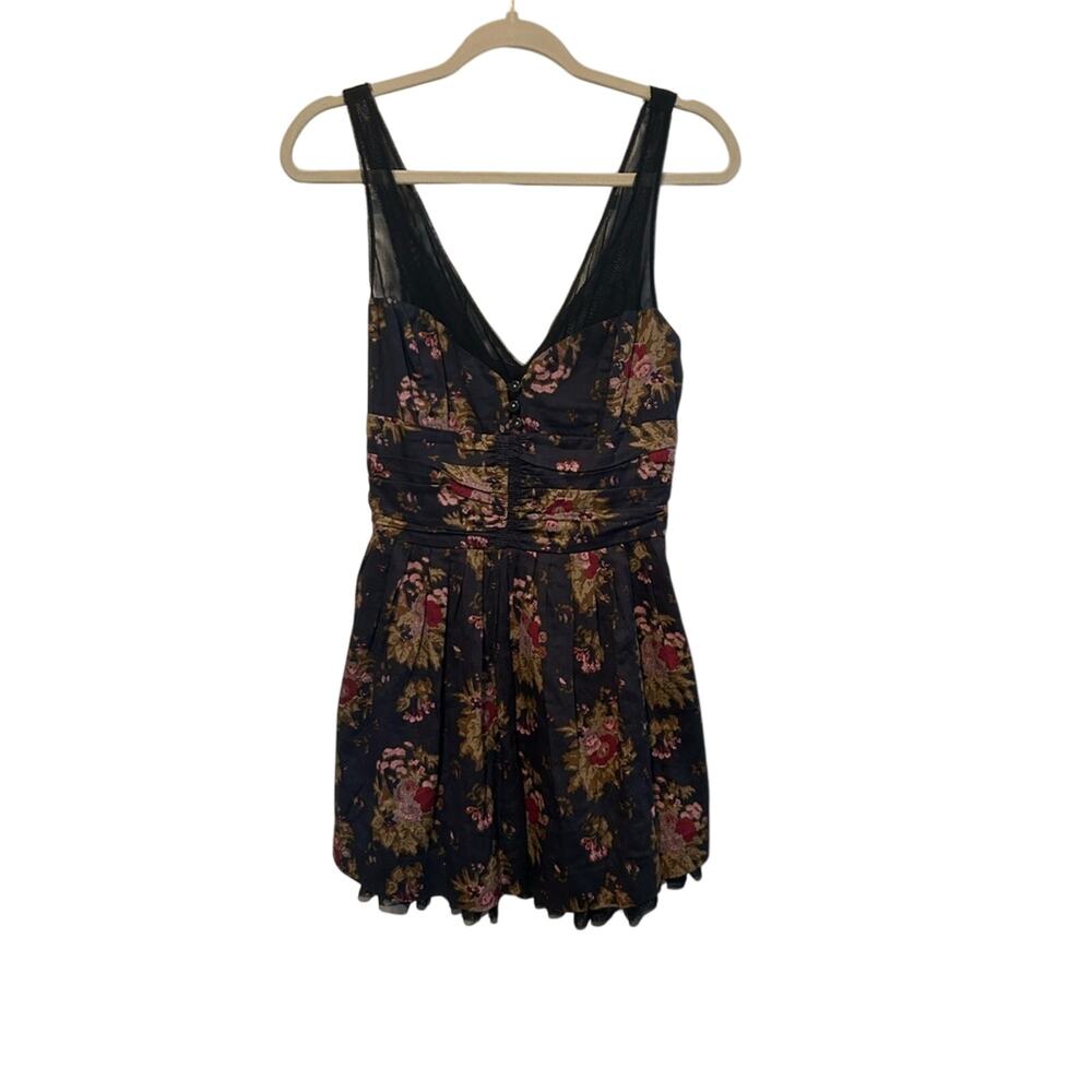 Floral V-Neck Black Fit & Flare Dress
